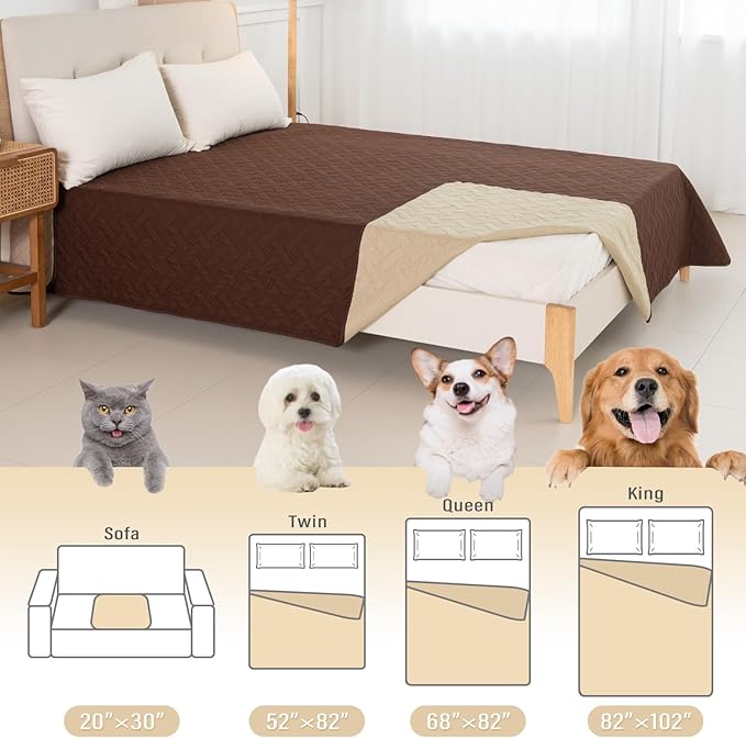 Dog Bed Cover for Pets Blankets Rug Pads for Couch Protection Waterproof Bed Covers Dog Blanket Furniture Protector Reusable Changing Pad (Brown+Beige, 40"x60")