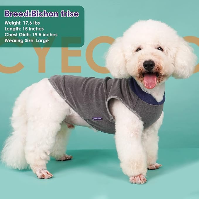 cyeollo 2 Pack Dog Fleece Sweater Stretchy Sweatshirt Pullover Dog Vest with Reflective Stripe Pet Clothes Lightweight Pet Sweaters for Small Dogs Size Grey & Blue