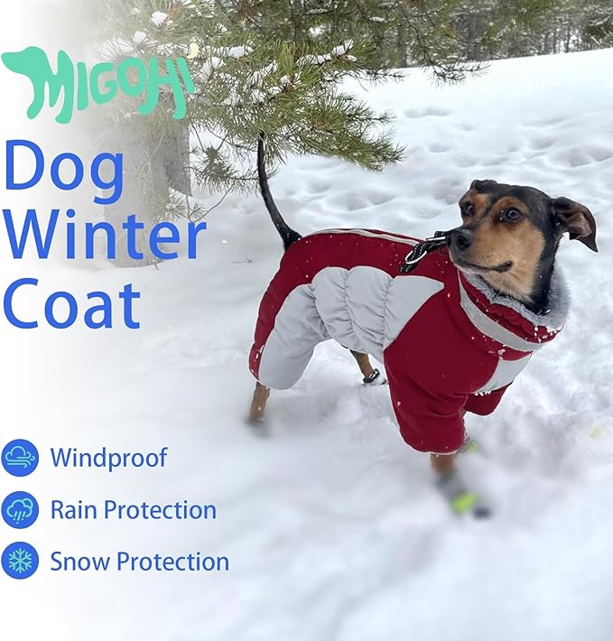 MIGOHI Full Body Dog Coat - Warm Reflective Large Dog Winter Coat with Harness,Turtleneck Fleece Jacket for Dogs,Four-Leg Windproof Puffer Jackets Snowsuit with Zipper for Small Medium Large Dogs,XL