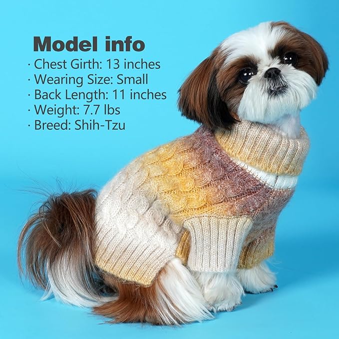 KYEESE Dog Sweater for Small Dogs Thick Dog Knitwear Turtleneck Warm with Sleeves Fuzzy Dogs Clothes Gradient Color, Brown, Medium