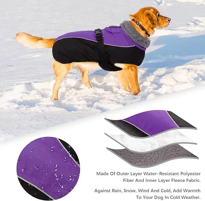 IDOMIK Dog Winter Coat, Reflective Waterproof Dog Jacket for Cold Weather, Warm Pet Coats for Small Medium Large Dogs, High Collar Doggy Fleece Snow Jacket, Winter Vest with Adjustable Buckle,XL