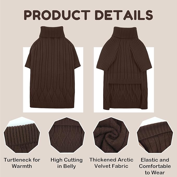 XXXL Dog Sweater for Giant Breed, Warm Winter Fall Dog Sweaters for Dog Girls Boys, Turtleneck Dog Knitwear, Doggie Christmas Sweater, Pet Sweatshirt Clothes Outfit Knit Boxer (Brown XXXL)