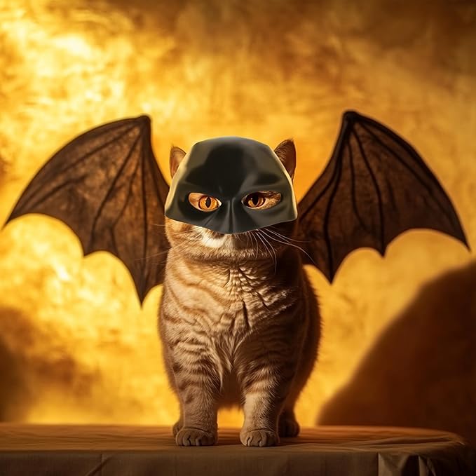 Cat Bat Mask Halloween Costumes Accessories for Cats, Cat Bat Cosplay Apparel (Medium, Black Bat)