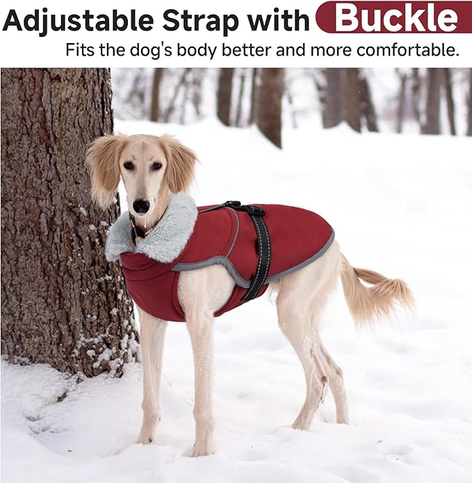 Lelepet Warm Dog Winter Coat Reflective Dog Jacket Fleece Vest Waterproof Windproof Cold Weather Coats with Adjustable Buckle Plush Turtleneck Pet Snowsuit for Small Medium Large Dogs,Pitbull,Lab,XL