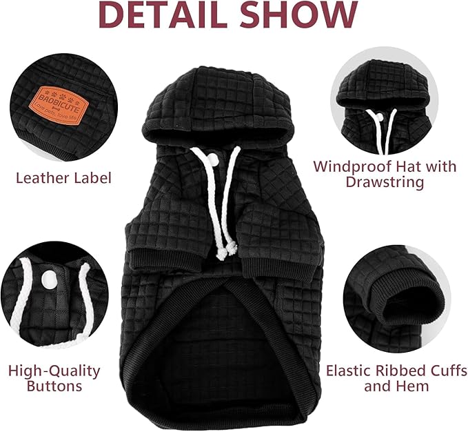 2 Pack Dog Hoodie Sweaters for Small Medium Dogs Warm Dog Clothes for Large Dogs Soft Waffle-Like Laminated Sweatshirt Bulldog (Black, XXS (Back: 8",Chest: 11", Neck: 7.9"))