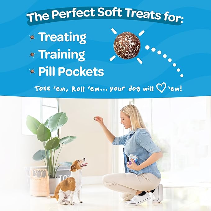 Peanut Butter Dog Treats with Banana & Blueberry - Healthy Dog Treats - Soft, Natural, Grain Free, Low Calorie, Gluten Free, Non-GMO, Clean & Nutritious Ingredients - 18pk