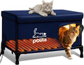 Rugged Heated Cat House for Outdoor Cats in Winter, Extremely Insulated & 100% Weatherproof, Elevated Feral Cat Shelter with Waterproof Eaves & Safe Escape Door for Stray & Barn Cats