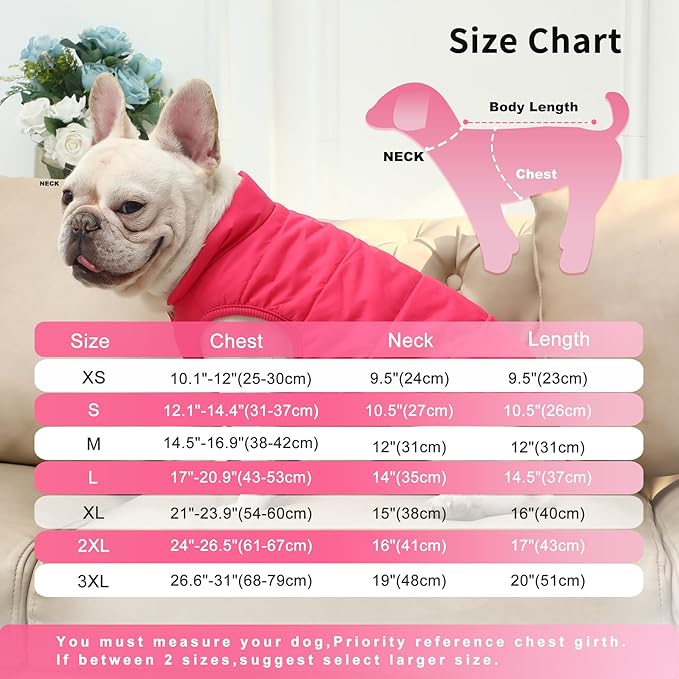 2 Layers Fleece Lined Warm Dog Jacket for Winter Cold Weather,Soft Windproof Large Dog Coat,Pink XXL