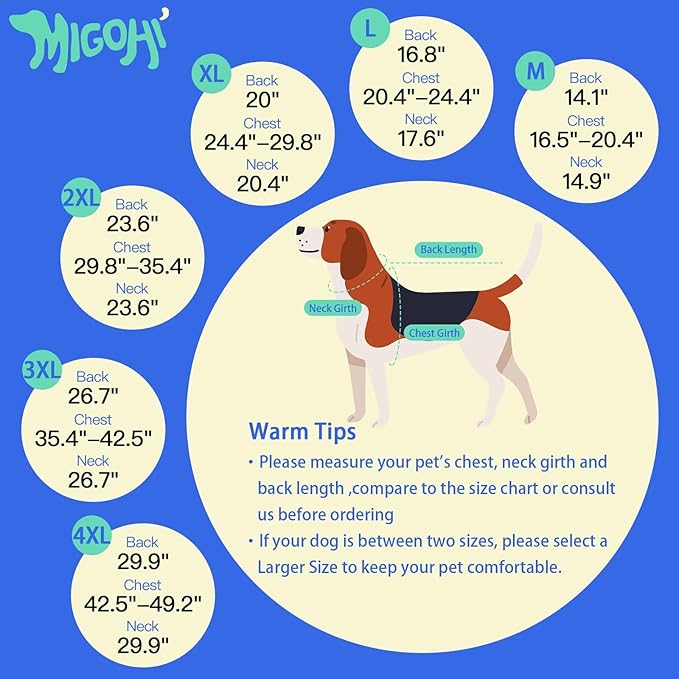 MIGOHI Dog Waterproof Jacket,Medium Dog Coat,Warm Dog Fleece Jacket for Hiking Camping,Fleece Vest for Dogs,Schnauzer,Jack Russell Terrier,French Bulldog,Winter Jackets for Medium Boys Girls,M,Blue