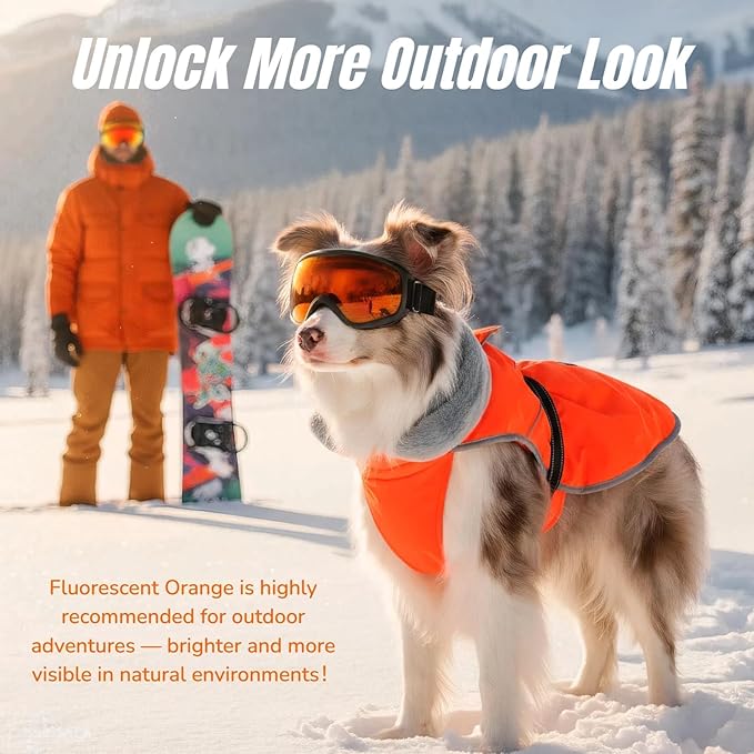 Insulated Dog Winter Jacket with 2 Layer Warmth, Hard Shell Pet Coat with Full-Body Reflective Strip, Waterproof & Thick Coats for Large Dogs with Leash Portal, Durable 3D Belly Cut Clothes(Orange, L)