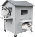 Rockever Plastic Insulated Outdoor Cat House with Escape Door, 2 Story Waterproof Cat House for Outdoor Cats for Feral Cats, Elevated Outside Cat Shelter, Clean and Assemble Easily