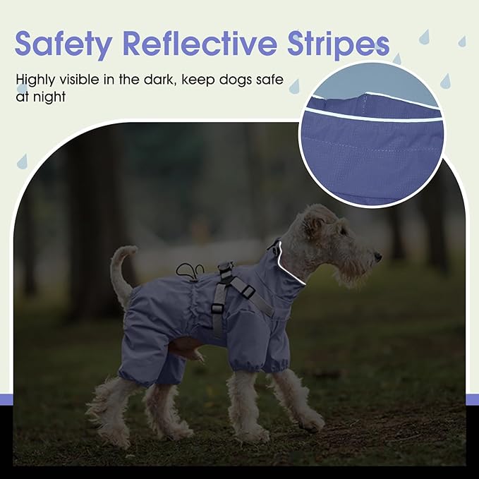 BRKURLEG Dog Raincoat for Small Dogs, Small Dog Rain Jacket with Harness Built in, Waterproof 4 Legs Puppy Raincoats, Puppy Outdoor Jacket with Reflective Strip, Purple, XL
