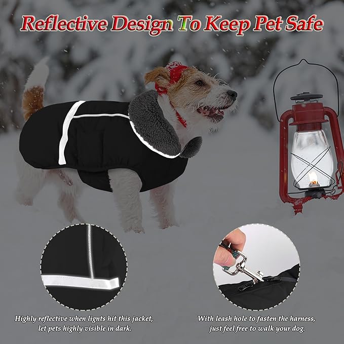 Dogcheer Warm Dog Coat, Waterproof Dog Jacket Christmas Puppy Winter Coat with Buckle, Reflective Adjustable Pet Snow Jacket Turtleneck Fleece Sweater for Small Medium Large Dogs - Black, 3XL