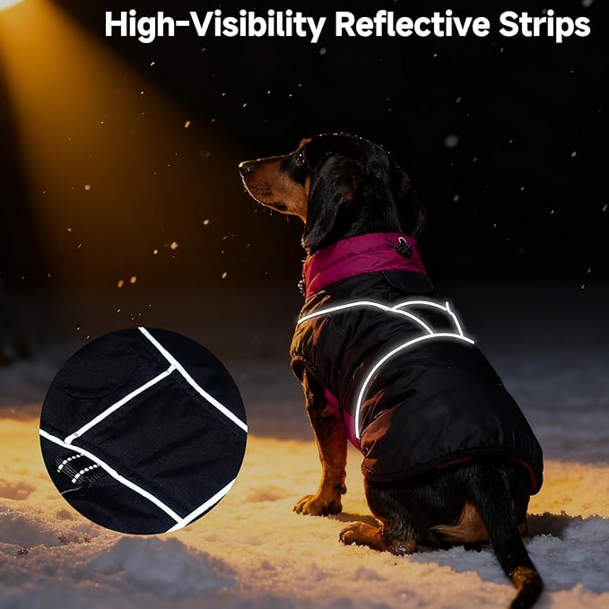DORA BRIDAL Dachshund Coat, Fleece Lined Dog Winter Coat, Warm Dog Coats with Reflective Strips, Adjustable Waterproof Pet Jacket Clothes, L