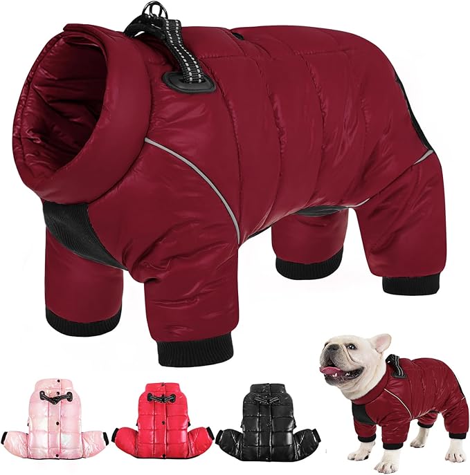 AOFITEE Dog Coat, Waterproof Dog Winter Jacket, Warm Fullbody Dogs Snowsuit, Winter Coat for Small Dogs, Zip Up Pet Puffer Jacket Fleece Vest, Outdoor Reflective Cold Weather Pet Coats, Christmas Red