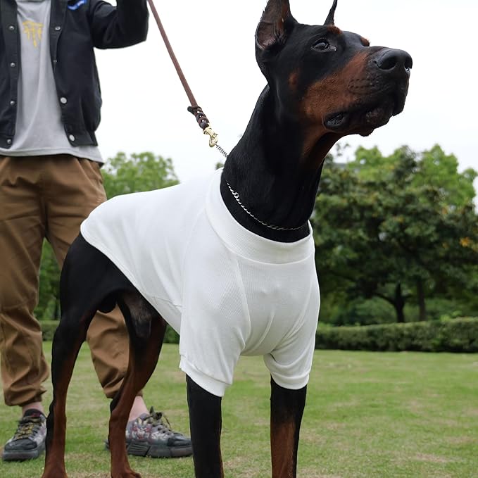 Lovelonglong Ribbed Dog T-Shirt Cotton Knitted Dog Sweaters for All Season Pet T-Shirts for Large Medium Small Dogs Off White 3XL