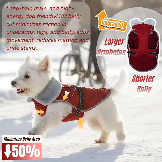 Insulated Relaxed Fit Dog Winter Jacket with Full-Body Reflective Strip, Hard Shell Pet Coat for Outdoor, Waterproof & Adjustable Coats for Large Dogs, Soft Fur Collar Clothes for Beagle(Wine, XL)