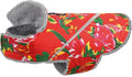 VIVAGLORY Snowrap Dog Coat, Jacket with Harness Hole & Velcro Closure, Dog Coat for Winter & Cold Weather, Fluffy Warm Fleece Lined Reflective Water Resistant for Puppy, XL, Northeast Florals-Red