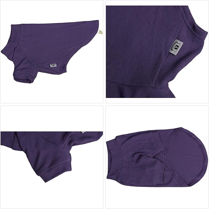 Lovelonglong Ribbed Dog T-Shirt Cotton Knitted Dog Sweaters for All Season Pet T-Shirts for Large Medium Small Dogs Purple XS
