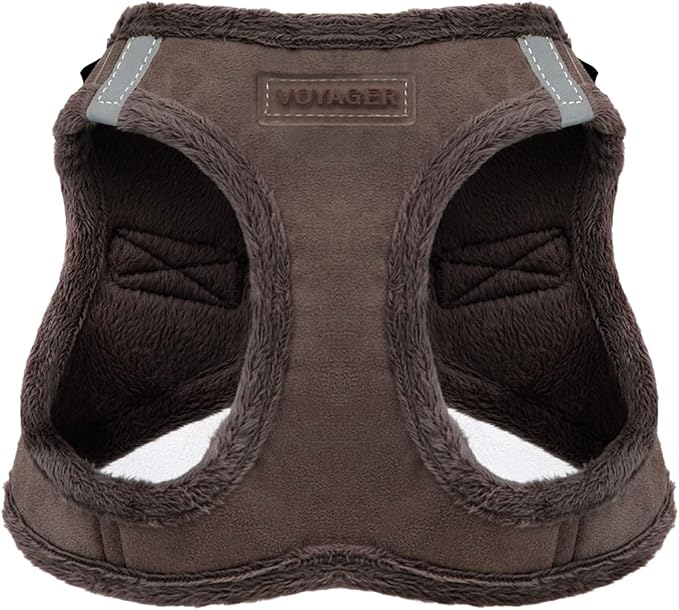 Best Pet Supplies - All Weather Mesh/Plush, Reflective, No Pull Harness for Small, Medium Dogs, Cats - Secure with Hook & Loop Fastener, Buckle, Double D-Rings - Chocolate Suede, M