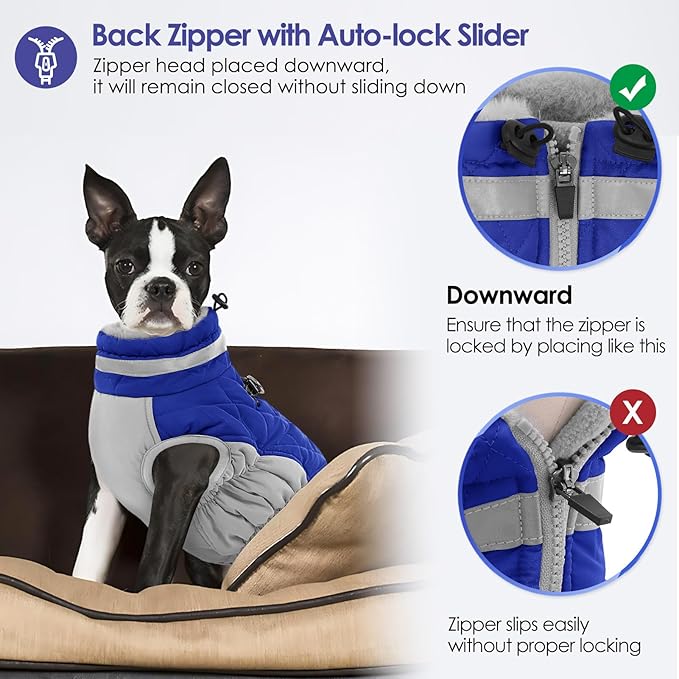 AOFITEE Dog Coat, Warm Dog Winter Coat for Large Dogs, Reflective Turtleneck Dogs Jacket with Harness Built in, Waterproof Windproof Pet Puffer Jacket Fleece Vest for Cold Weather, Blue XXXL