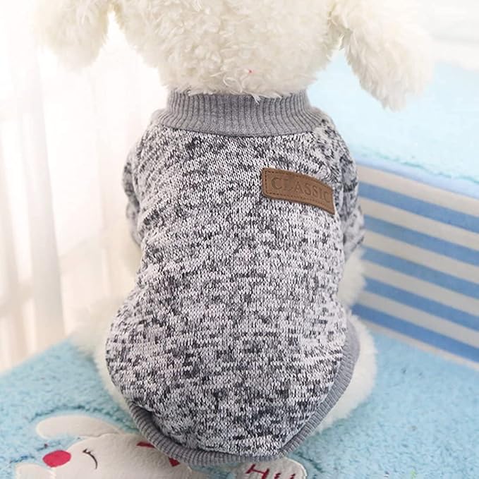 Idepet Pet Dog Classic Knitwear Sweater Fleece Coat Soft Thickening Warm Pup Dogs Shirt Winter Pet Dog Cat Clothes Puppy Customes Clothing for Small Dogs (XXS, Grey)