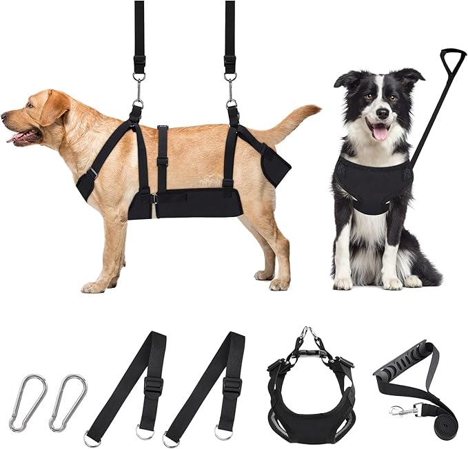2 IN 1 Dog Grooming Hammock with Multifunction Leash, No-Pull Harness, Adjustable Loop/Leash and Stainless Hooks, for Large Size Cat/Dog
