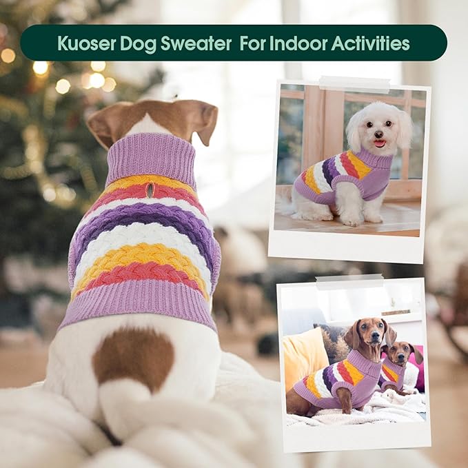 Kuoser Dog Sweater, Pet Cable Knitted Pullover Puppy Warm Clothes, Dog Turtleneck Classic Knitwear Soft Thickening Outfit, Cold Weather Xmas Thermal Wear for Large Size Dogs, Purple 3XL