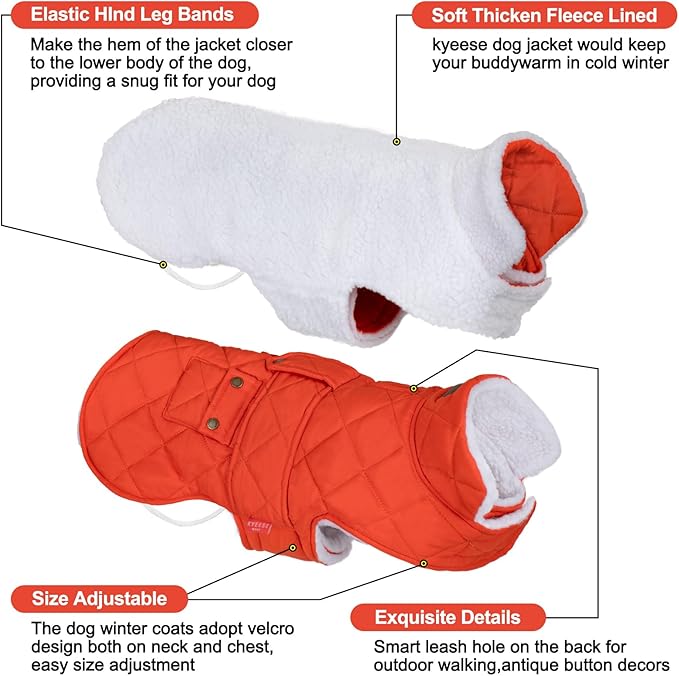 KYEESE Dog Coat Windproof Dog Coats for Small Dogs Thick Cat Clothes with Pocket Waterproof Dogs Jacket with Fleece Lined Warm Pet Winter Puffer Coat with Leash Hole Soft Pet Sweater for Cold Weather