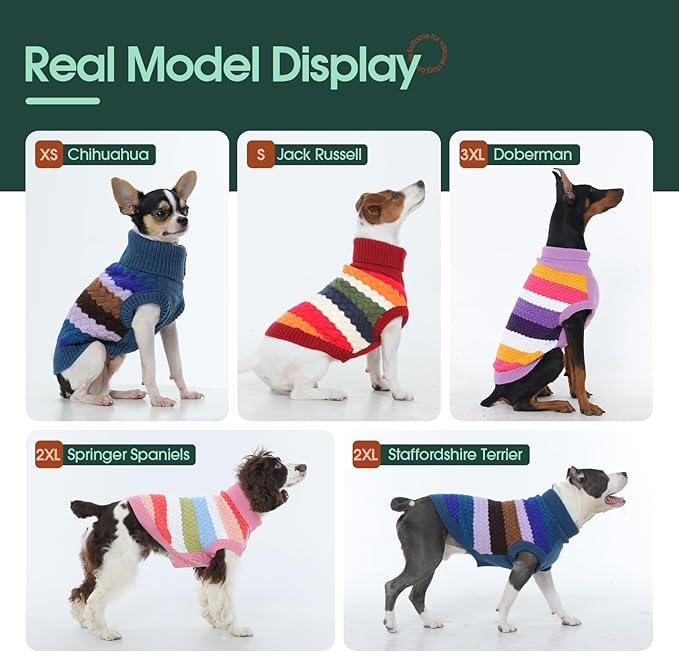 Kuoser Dog Sweater, Warm Dog Sweaters for Small Dogs Pet Christmas Clothing, Classic Cable Knitwear Cold Weather Thermal Pullover for Pug Dachshund Yorkie, Soft Puppy Turtleneck Sweatshirt, Red S