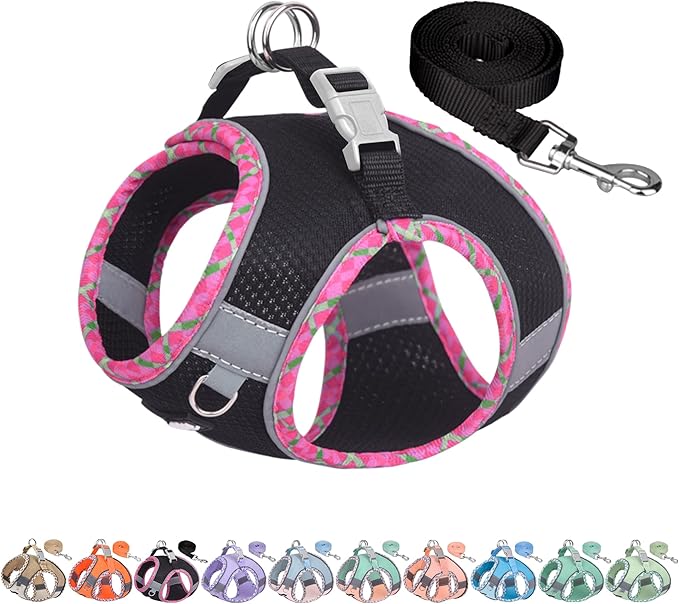 AIITLE Small Dog Harness - Breathable Double-Layer Jacquard No-Choke Vest, Durable Anti-Tear Fabric with Reflective Trim - Perfect for Running, Parties, Daily Walks (Black, XS)