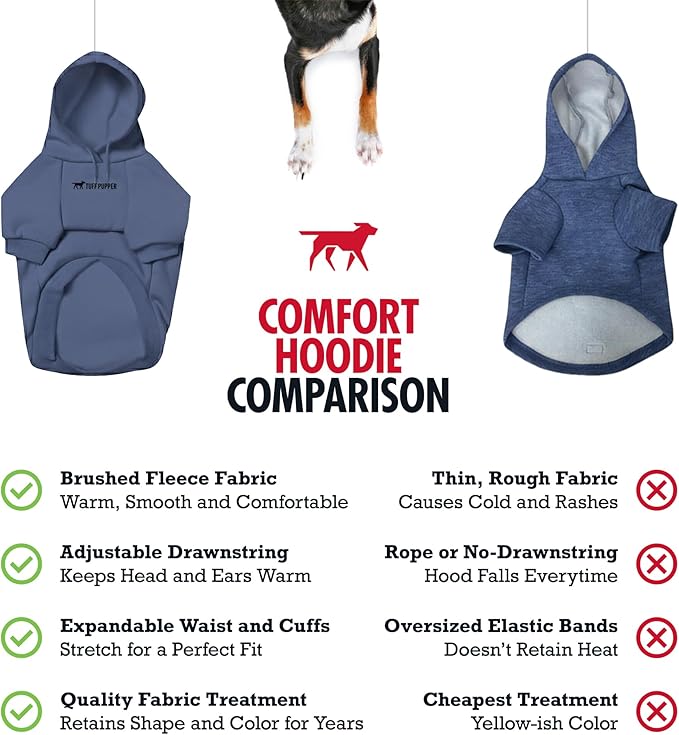 Tuff Pupper Dog Hoodie | Premium Quality 100% Organic Cotton | Ultra Soft Interior for Superior Comfort | Elastic Cuffs & Drawstring for Warmth | Stretch Fit Suitable for All Breeds (Blue, L)