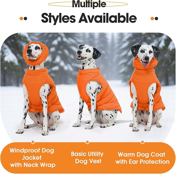 Medium Dog Jacket with Zipper, Hunter Orange Dog Coats for Medium Dogs, Warm Waterproof Winter Snow Puffer Vest for French Bulldog, Boston Terrier, Cocker, Beagle, Orange M