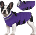 Small Dog Coat with Harness Built-in, Waterproof Reflective Fleece Lined - Warm Windproof Winter Jacket with Back Zipper, Cold Weather Snow Dog Coats - Purple - S