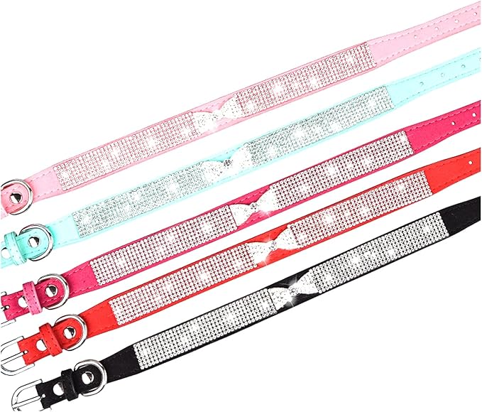 Serijoars Small Dog Collar with Rhinestone Crystal Diamond Colorful Bling Girl Puppy Cat Collars (L, Pink3)