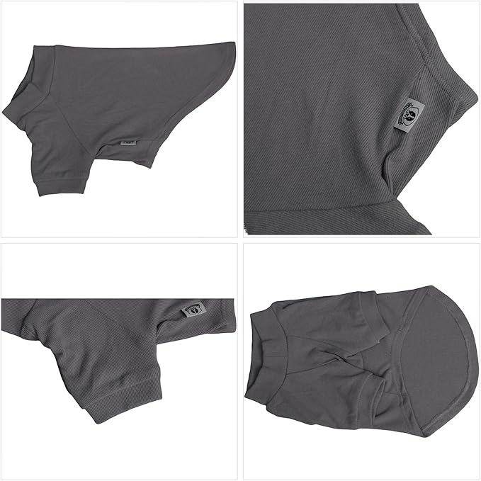 Lovelonglong Ribbed Dog T-Shirt Cotton Knitted Dog Sweaters for All Season Pet T-Shirts for Large Medium Small Dogs Dark Gray S