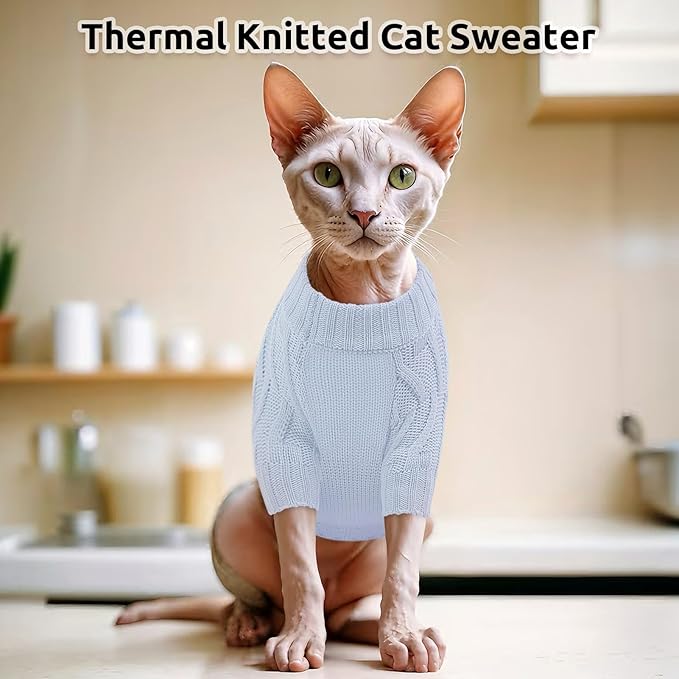 ASENKU Cat Sweater Soft Warm Puppy Clothes Knitwear for Kittens & Small Dogs, Thick Knitted Sweater for Sphynx Hairless Cats Teacup Chihuahua and Extra Small Dogs (Blue, M)