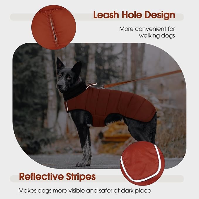 IDOMIK Dog Winter Coat, Warm Waterproof Dog Puffer Jacket with Harness Hole, Adjustable Reflective Snow Jacket Vest with Turtleneck, Pet Cold Weather Coats for Small Dogs,Caramel,S