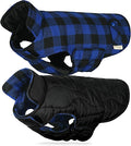 VIVAGLORY Softjoy Dog Coat, Dog Jacket for Winter & Christmas, Coat with Harness Hole & Velcro Closure, Reversible Plaid Checkered Warm Fluffy Heavy Duty for Puppy, XL, Sapphire Blue Plaid