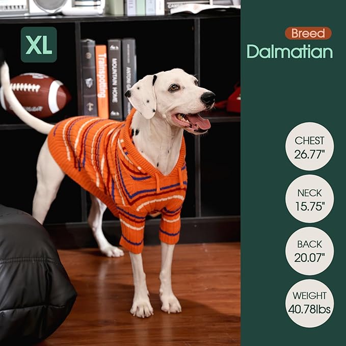 Kuoser Dog Sweater, Dog Sweaters for Medium Dogs Girl Boy, Thanksgiving Christmas Dogs Sweater, Soft Hooded Pet Sweatshirt, Fall Winter Pet Clothes Outfit for French Bulldog, Boston Terrier, Orange M