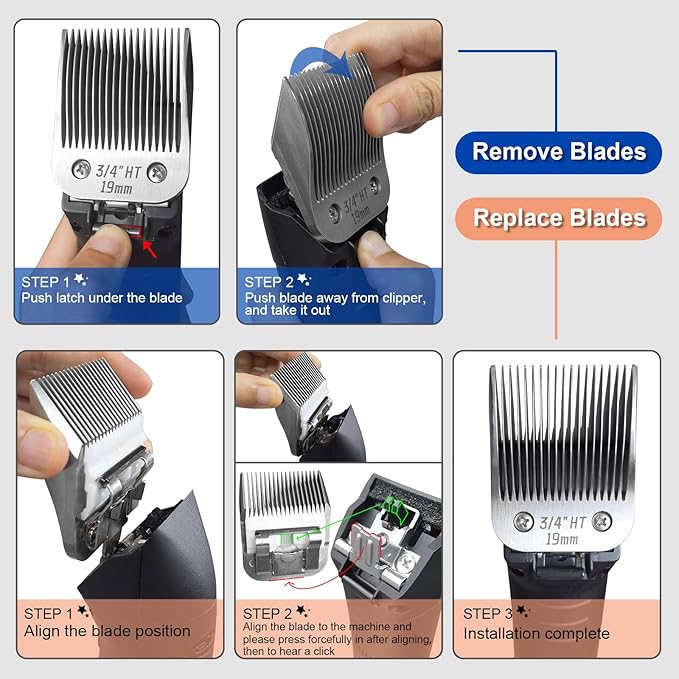 3/4HT Detachable Pet Dog Grooming Stainless Steel Blades,Compatible with Andis/Oster A5,Wahl KM10 Series Dog Clippers,Cut Length 3/4"(19mm)
