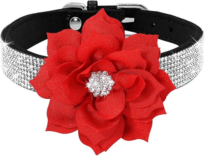 Serijoars Small Dog Collar with Rhinestone Crystal Diamond Colorful Bling Girl Puppy Cat Collars (L, Black6)