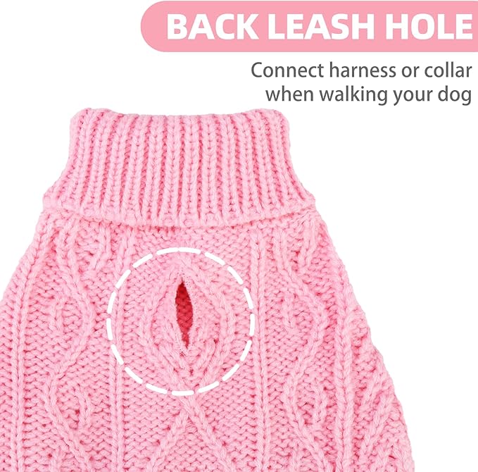 PUPTECK Dog Sweater, Turtleneck Warm Knitted Pullover Coat, Thick Cable Knitwear Clothes in Winter, Pet Apparel Outfits for Large Dogs, for Cold Weather Indoor & Outdoor, Pink L