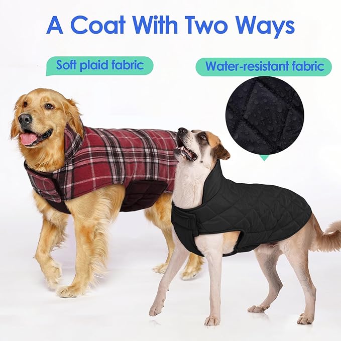 MIGOHI Reversible Dog Coat, Windproof & Waterproof Jacket for Cold Weather, British Style Plaid Coat for Small Dogs, Red, S