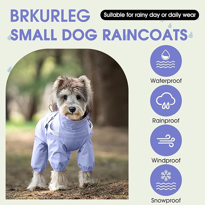 BRKURLEG Dog Raincoat for Small Dogs, Small Dog Rain Jacket with Harness Built in, Waterproof 4 Legs Puppy Raincoats, Puppy Outdoor Jacket with Reflective Strip, Purple, XXXL