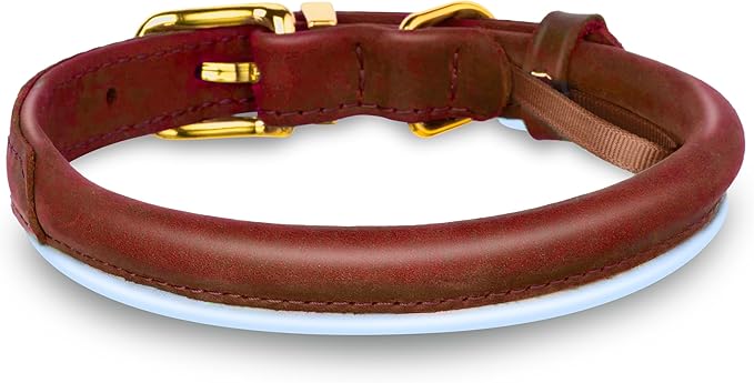 OOPSDOGGY Reflective Rolled Leather Dog Collar Adjustable Soft Padded Pet Collar for Small Medium Large Breed Dogs (Brown, XL, 17"-21")