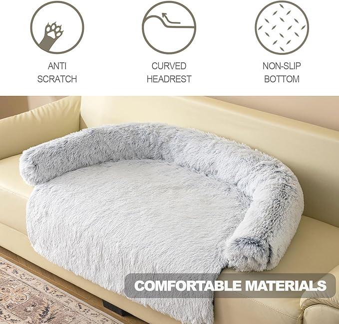 Calming Dogs/Cats Bed Mats, Dog Pad Washable Removable Couch Cover, Plush Long Fur Mat for Pets, Waterproof Lining, Perfect for Small, Medium and Large Dogs and Cats (Gradient Gray, 59"x39")