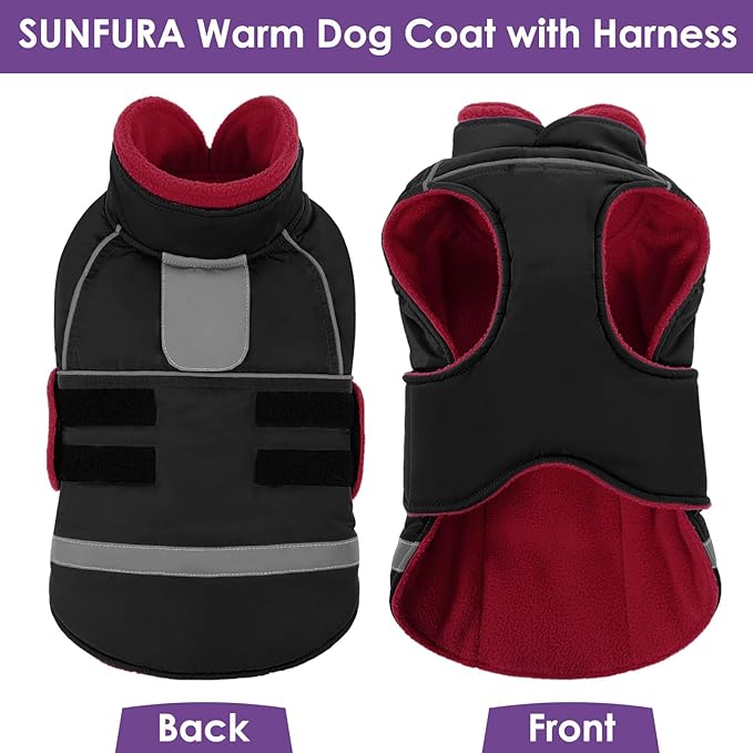 SUNFURA Small Dog Coat, Warm Dog Winter Coat, Adjustable Pet Jacket with Leash Hole, Waterproof Pet Snow Jacket Puppy Sweater Coats, Black XS