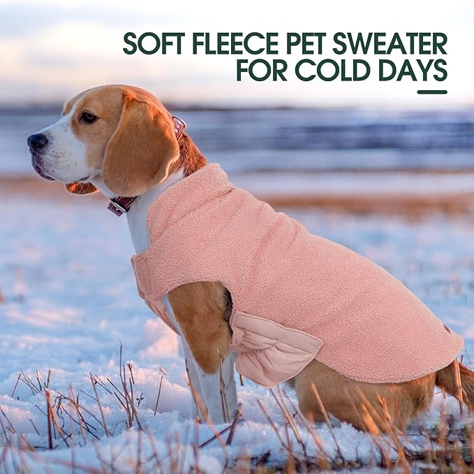 Kuoser Reversible Dog Coat – Warm Fleece & Quilted Waterproof Dog Jacket, Double-Sided Cold Weather Dogs Winter Coat with Harness Hole, Windproof Pet Snow Vest for Small Medium Large Dogs, Pink S