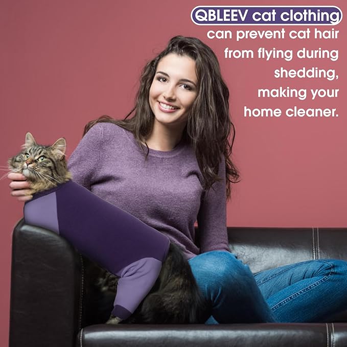 QBLEEV Cat Pajamas for Cats Only, Sticky Hair Kitten Clothes, Prevent Lost Fur Pet Onesie Shirts Costumes Outfits for Daily Wear Parties Photography, Recovery Suit for Small Dogs